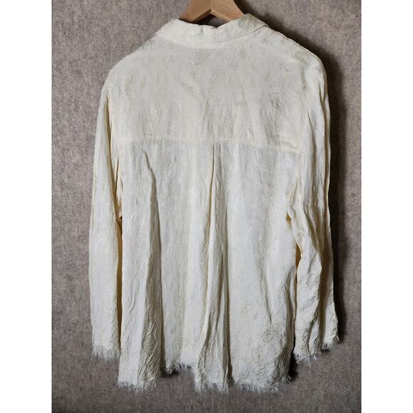 ZARA Cream Paisley Textured Fringe Career Casual Night Out Button Up Top SZ XL - Picture 2 of 10